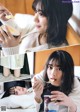 A collage of photos of a woman eating a bowl of food.